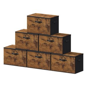 Fabric box, foldable storage box with handles, for clothes, polyester fabric, paper, non-woven fabric, set of 6, black