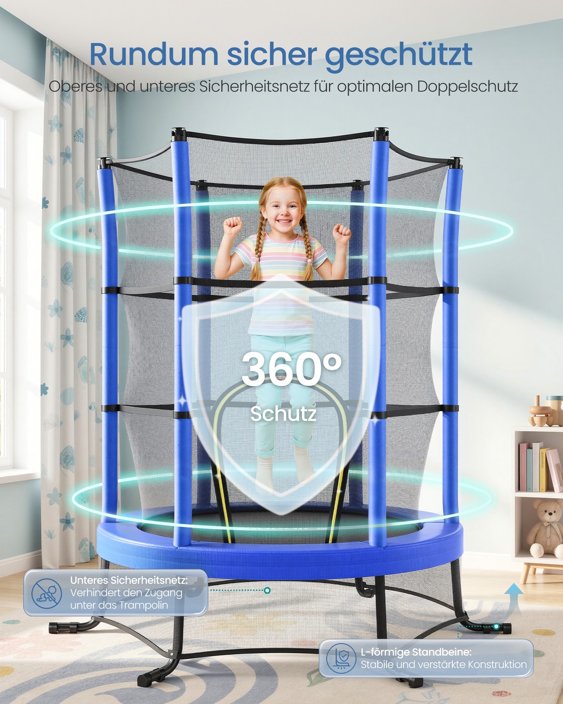 Trampolin til børn, 174 cm børnetrampolin med sikkerhedsnet - Billede 4