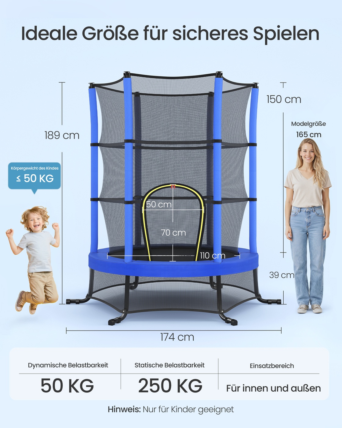 Trampolin til børn, 174 cm børnetrampolin med sikkerhedsnet - Billede 6