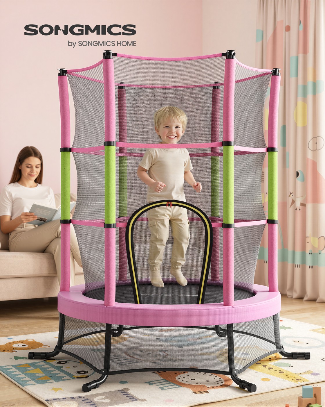 Trampolin til børn, 174 cm Børnetrampolin med sikkerhedsnet, kantbeskyttelse - Billede 2