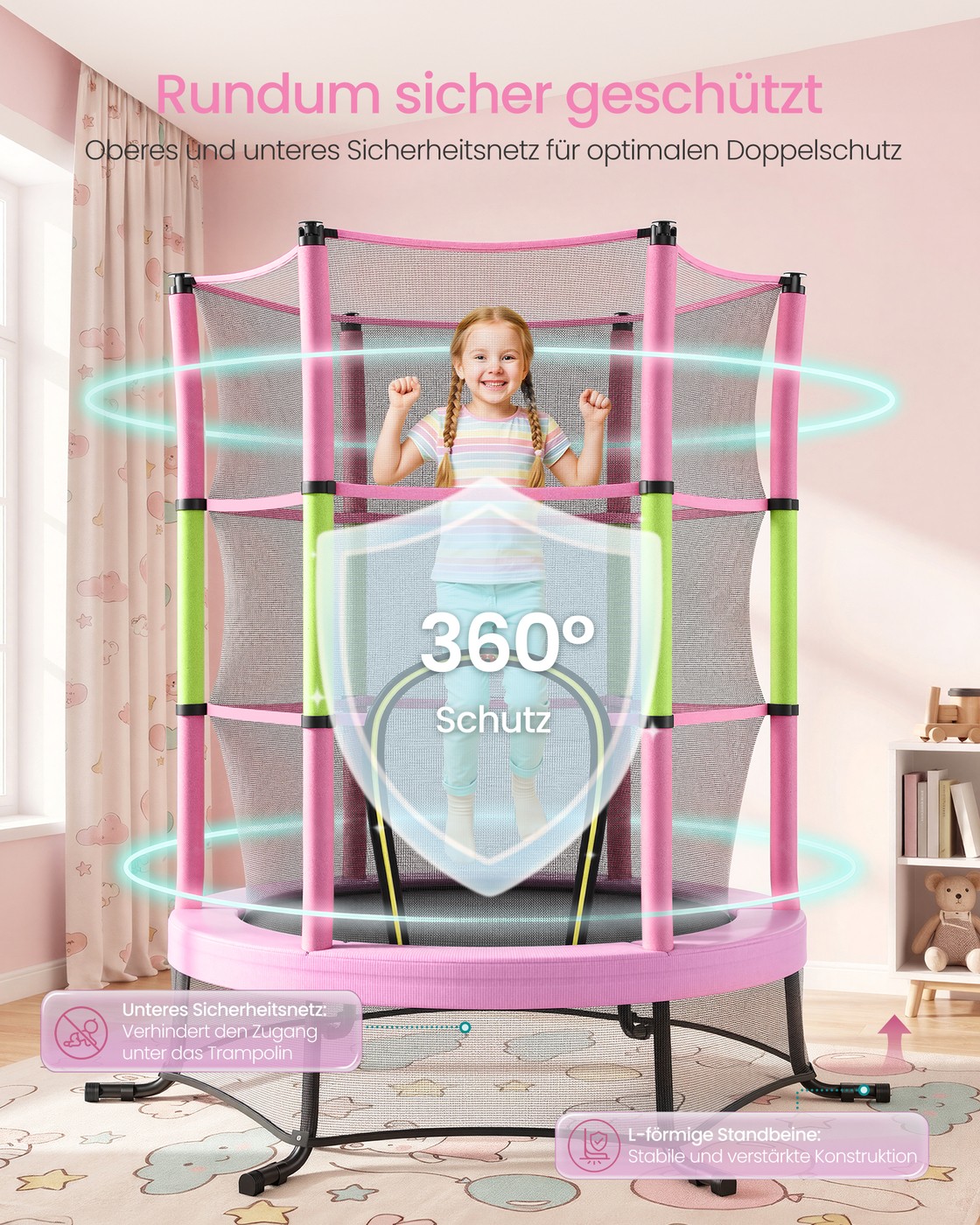Trampolin til børn, 174 cm Børnetrampolin med sikkerhedsnet, kantbeskyttelse - Billede 4