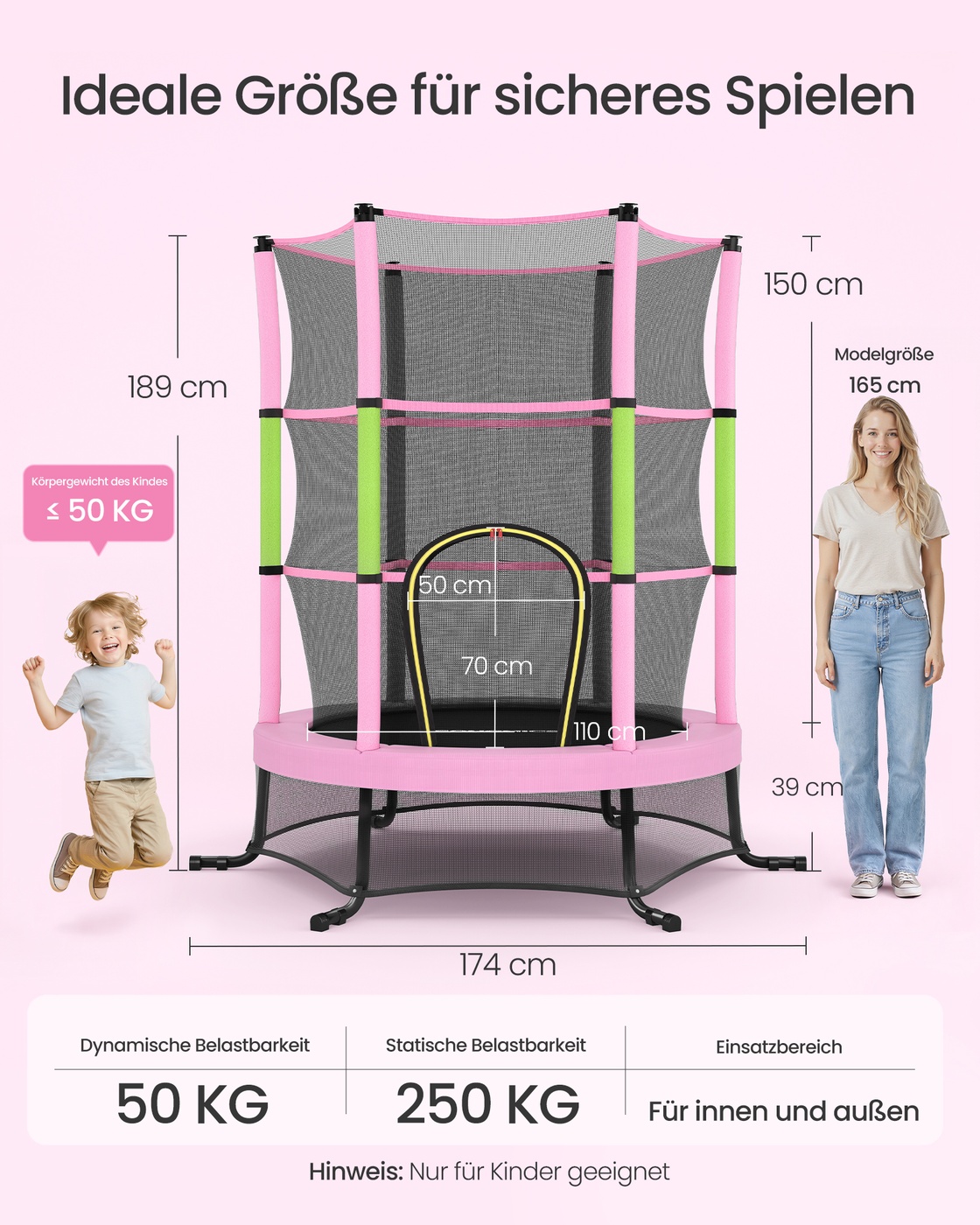 Trampolin til børn, 174 cm Børnetrampolin med sikkerhedsnet, kantbeskyttelse - Billede 6