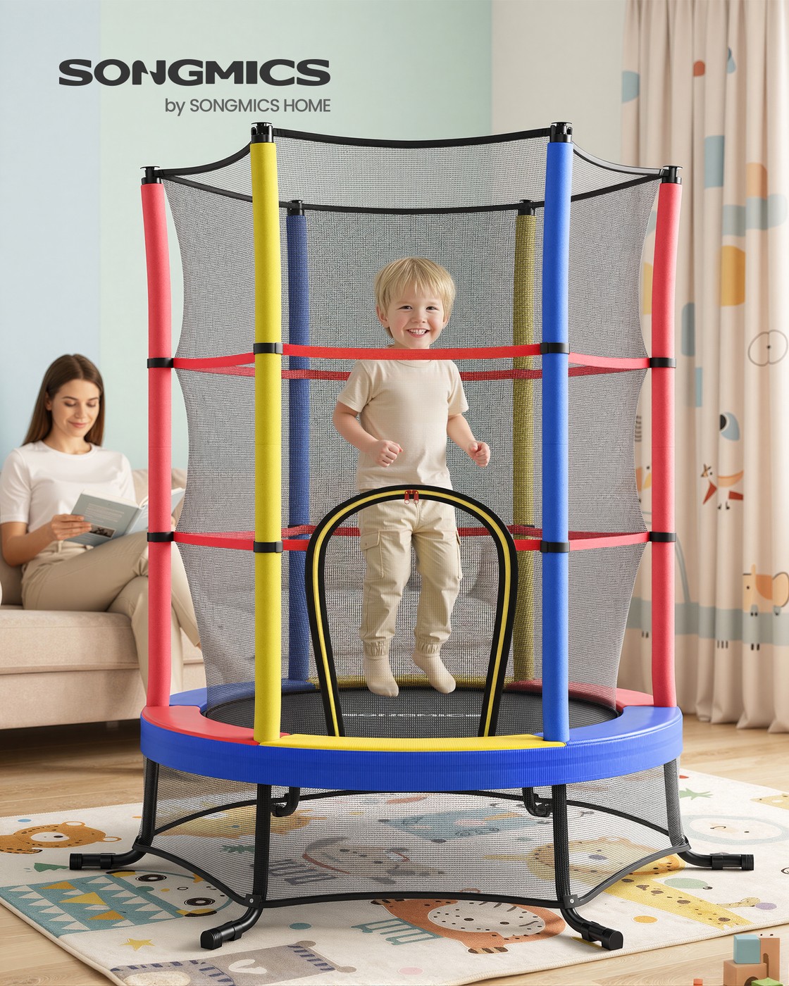 Trampolin til børn, 174 cm trampolin med sikkerhedsnet, kantbeskyttelse - Billede 2