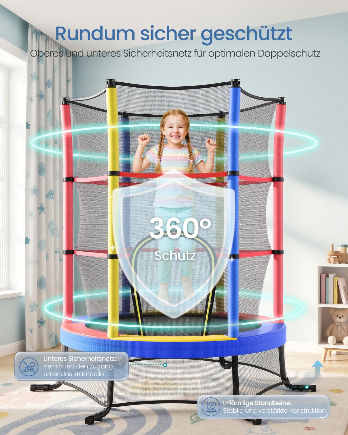 Trampolin til børn, 174 cm trampolin med sikkerhedsnet, kantbeskyttelse - Billede 4