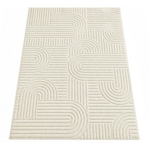 Washable rug with geometric 3D pattern, non-slip, 290 x 200 x 1 cm, cream white