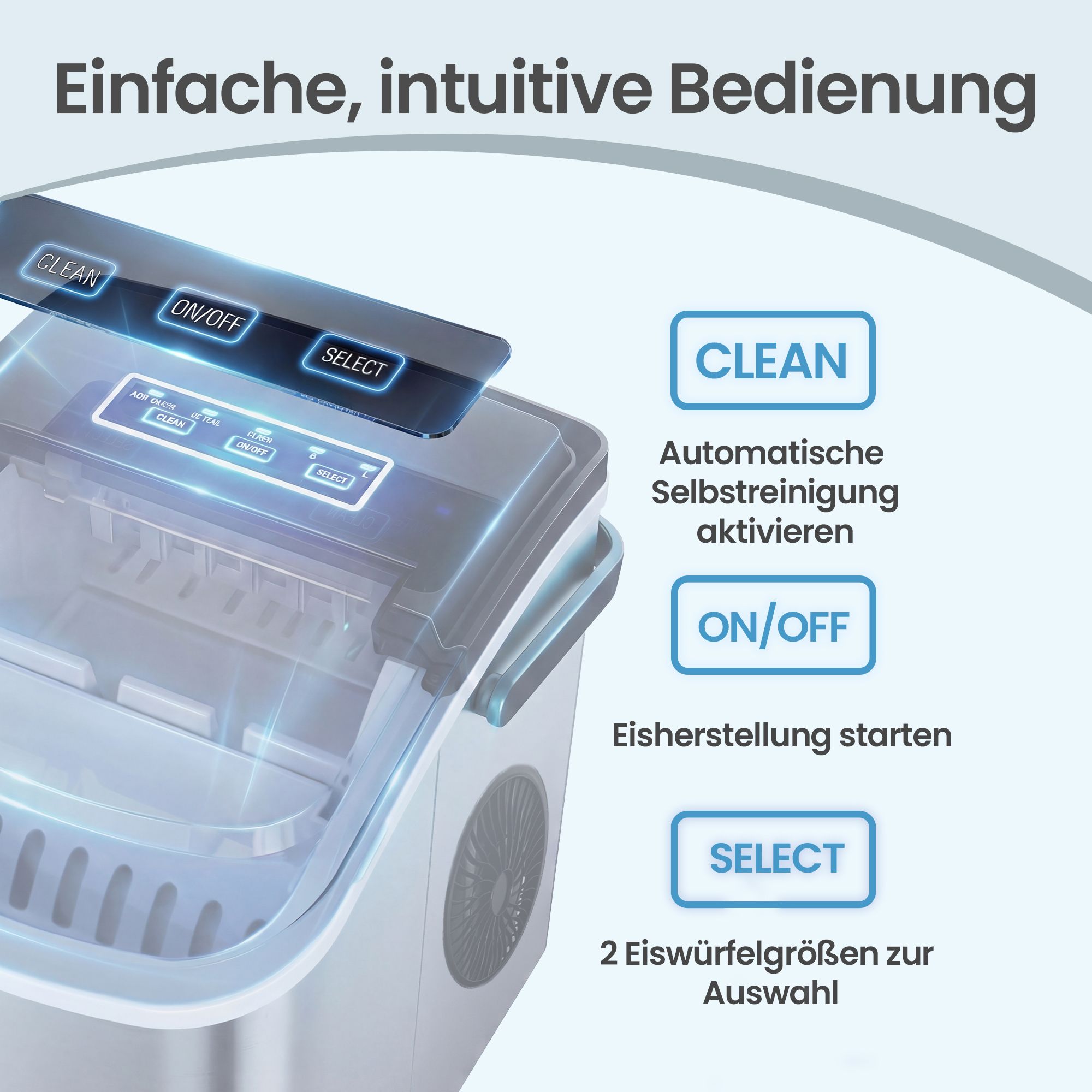 Portable ice cube maker, self-cleaning ice cube machine, 2 cube sizes