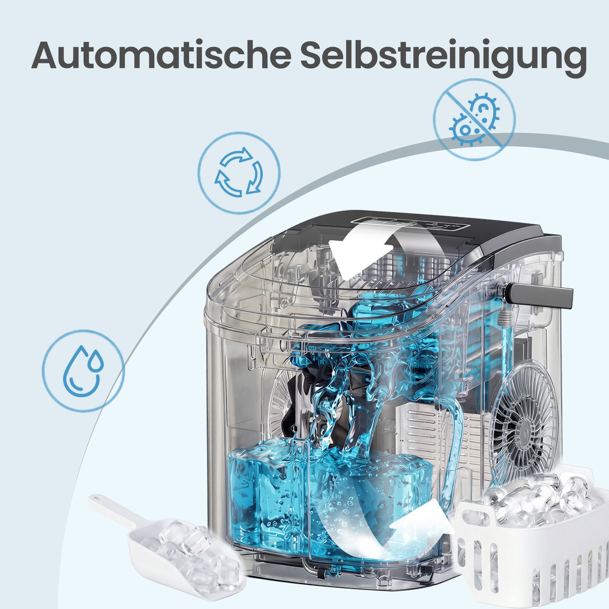 Portable ice cube maker, self-cleaning ice cube machine, 2 cube sizes - Image 7