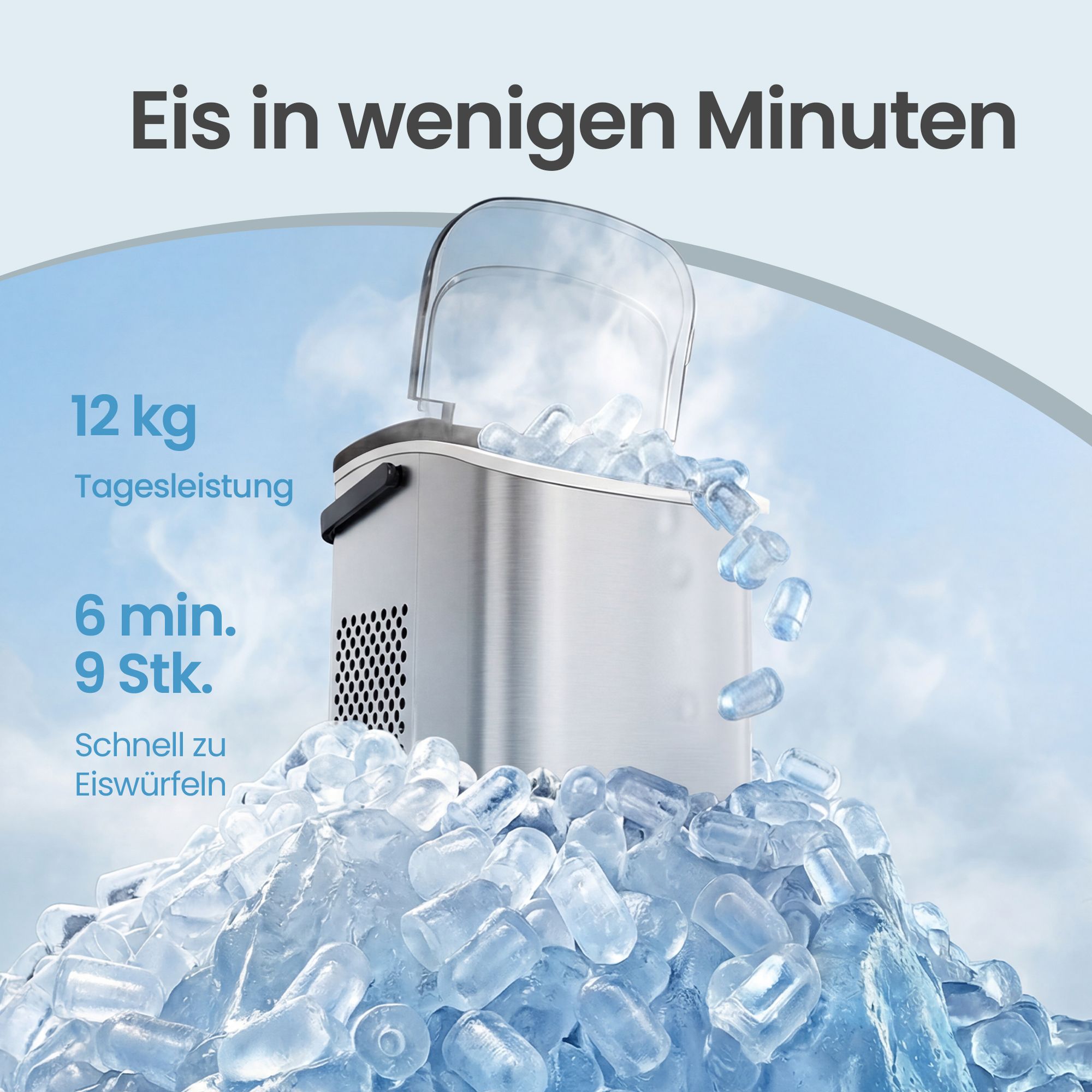 Portable ice cube maker, self-cleaning ice cube machine, 2 cube sizes